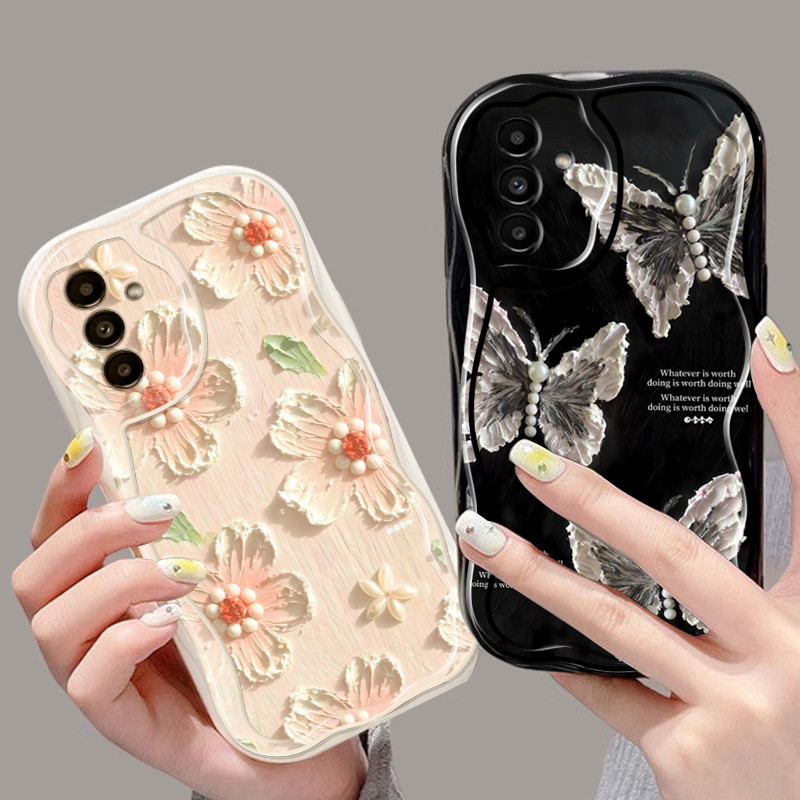 SAMSUNG Vintage ดอกไม้ผีเสื้อกันกระแทกสําหรับSamsung Galaxy A55 A35 A25 A54 A34 A16 5G A15 A14 A13 4G 5G A24 A04S 4Gซิลิโคนใสป้องกันปกอ่อน