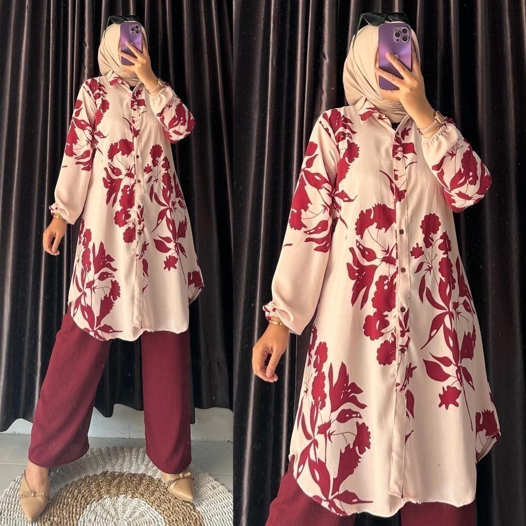 Tq88indonesia Tunic Suit / MUNA Tunic SET PANTS / สูทมุสลิมสตรีลายดอกไม้