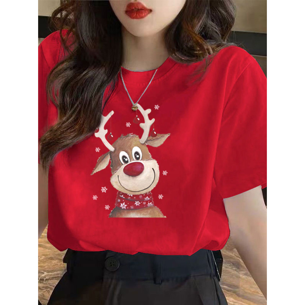 COD (จัดส่งในกรุงเทพฯ) MAO Shop คริสต์มาสอีฟแขนสั้นเสื้อผ้าคู่หลวม ๆ#56500