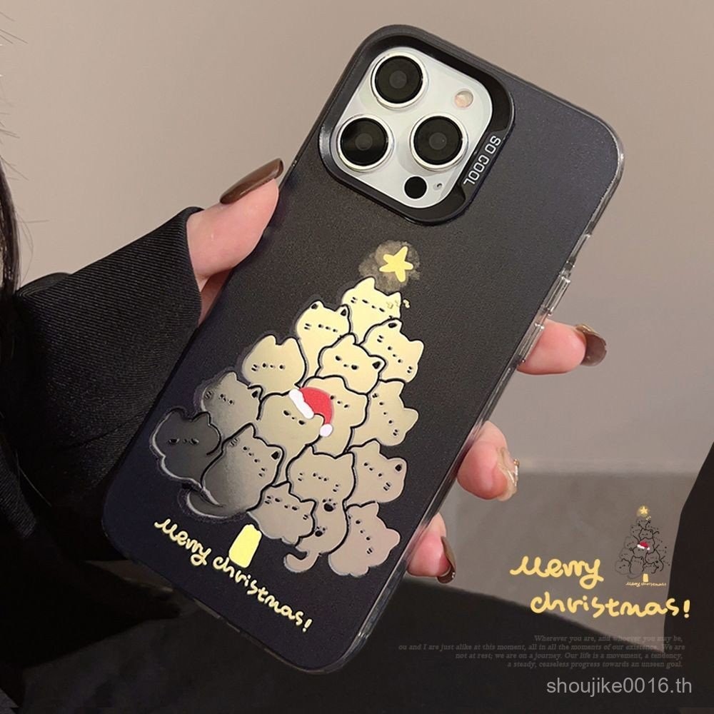 เคสโทรศัพท์มือถือเลเซอร์สำหรับ iphone15 promaxchristmas Apple 13ต้นคริสต์มาสแมว11หวานและเย็น15บุคลิกภาพ14ฮาร์ดสำหรับ iPhone รุ่น: 16, 11, 12, 13, 14, 15PROMAX, 7plus, 8PLUS, 11pro, เคสโทรศัพท์ Christmas ดีไซน์หรูสำหรับ13Pro, X, XR, XS Max-แฟชั่น