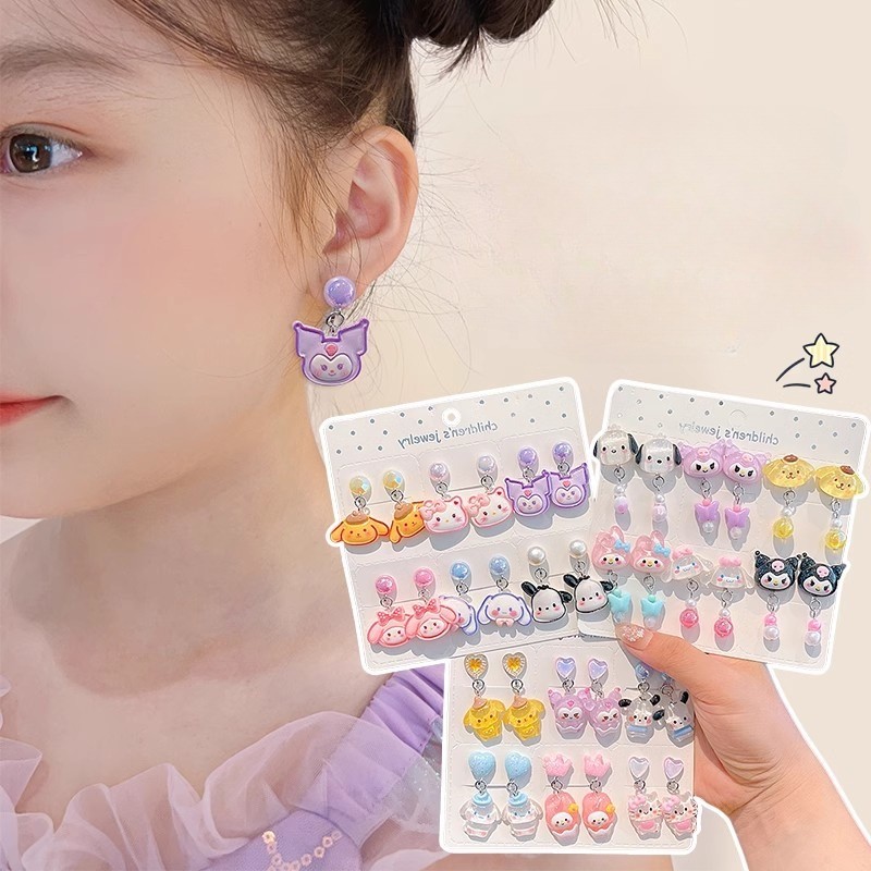 1 คู่ Sanrio Kuromi Hello Kitty Cinnamoroll Melody คลิปหูการ์ตูนน่ารักสาวหวานสร้างสรรค์ประณีตจี้ต่างหูเครื่องประดับของขวัญ