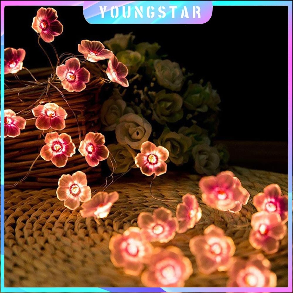FYG Pink Cherry Blossom String Lights คริสต์มาสตกแต่งวันหยุด LED Light Sakura แขวน Light String C8Q9