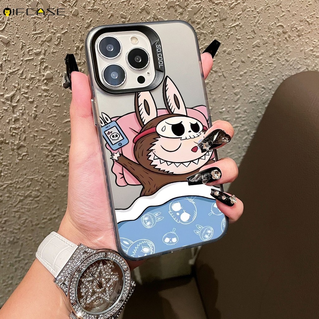 สําหรับ Vivo V23 V20 Pro V23e V21 V21e 4G 5G V21s V17 Neo V5 V5s เคสโทรศัพท์ตลกรักแว่นตากันแดด Sleeping Labubu น่ารักการ์ตูนสีดําสีเทาหรูหรา Frosted ปลอกกรณีปกหลัง