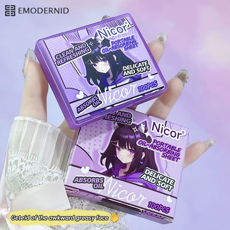 กระดาษซับมันถ่านไม้ไผ่ ดูดซับความมันบนใบหน้า 100 แผ่น สีม่วงน่ารัก แบบพกพา พร้อมกระจกและพัฟ