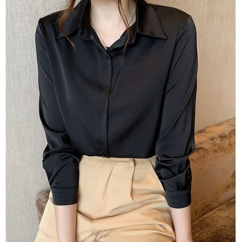 2024 ฤดูใบไม้ร่วงฤดูหนาว Non-Ironing Anti-Wrinkle Anti-Wrinkle เสื้อแขนยาวสีดําหญิงอย่างเป็นทางการ Col
