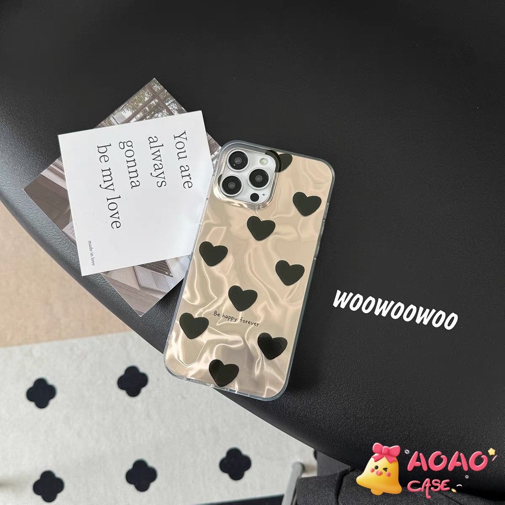เคสไอโฟน 15 11 สำหรับ iPhone 16 13 11 12 15 14 Pro Max XR 7 16 8 15 Plus X XS Max แฟชั่นอาวุโสรักหัวใจน้ำระลอกคลื่นอ่อน