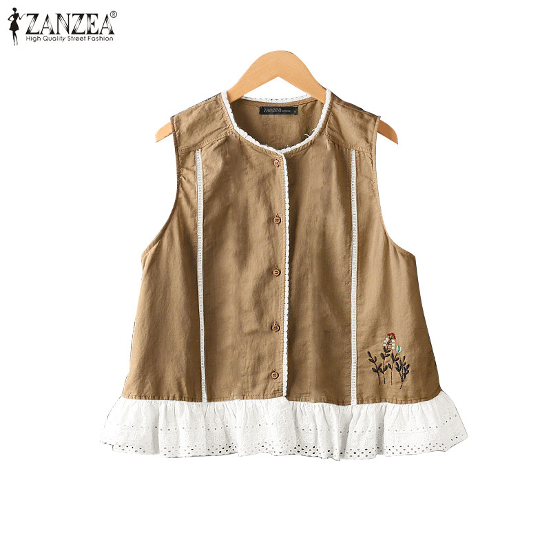 Zanzea เสื้อแขนกุดคอกลมลําลองเกาหลีสําหรับผู้หญิง