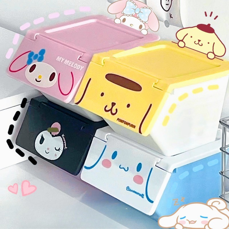 Sanrio Hello Kitty พลาสติกกล่องเก็บอะนิเมะ Kuromi My Melody Cinnamoroll เดสก์ท็อปตู้เสื้อผ้าห้องนอนเสื้อผ้าของเล่น Sundries Organizer กล่องของขวัญสําหรับหญิง