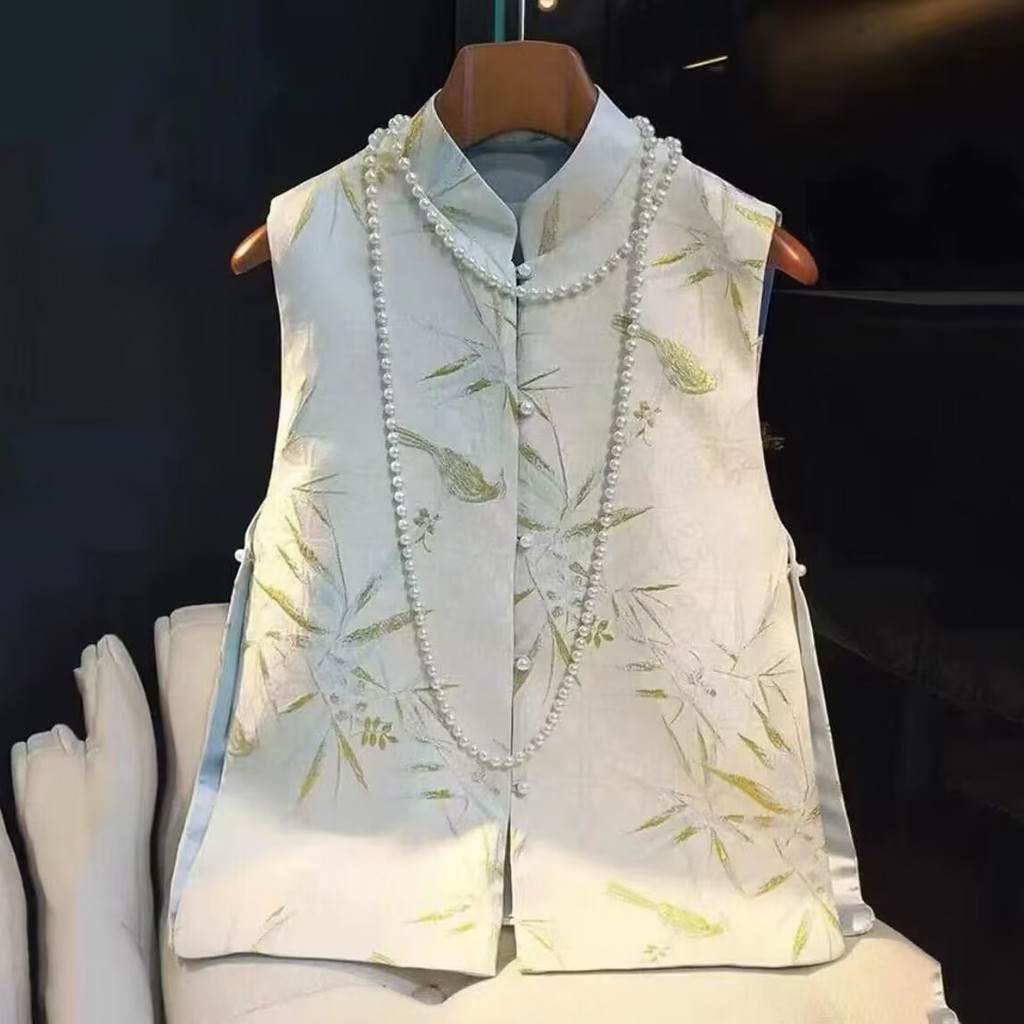 [เสื้อผ้าผู้หญิงลัคกี้] เสื้อกั๊กสไตล์จีนสไตล์ใหม่ผู้หญิงจีนย้อนยุค jacquard ผ้าความรู้สึกการออกแบบ cheongsam แขนกุดชุด Tang เสื้อฤดูใบไม้ผลิ
