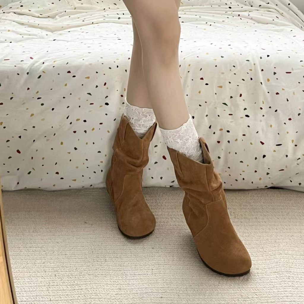 (แนะนำ+1ไซด์ค่ะ) TX621 รองเท้าบูทหุ้มข้อส้นเเบน(เเถมพื้นเสริมส้น) วัสดุPU ฤดูใบไม้ร่วงเเละฤดูหนาว สไตล์เกาหลี
