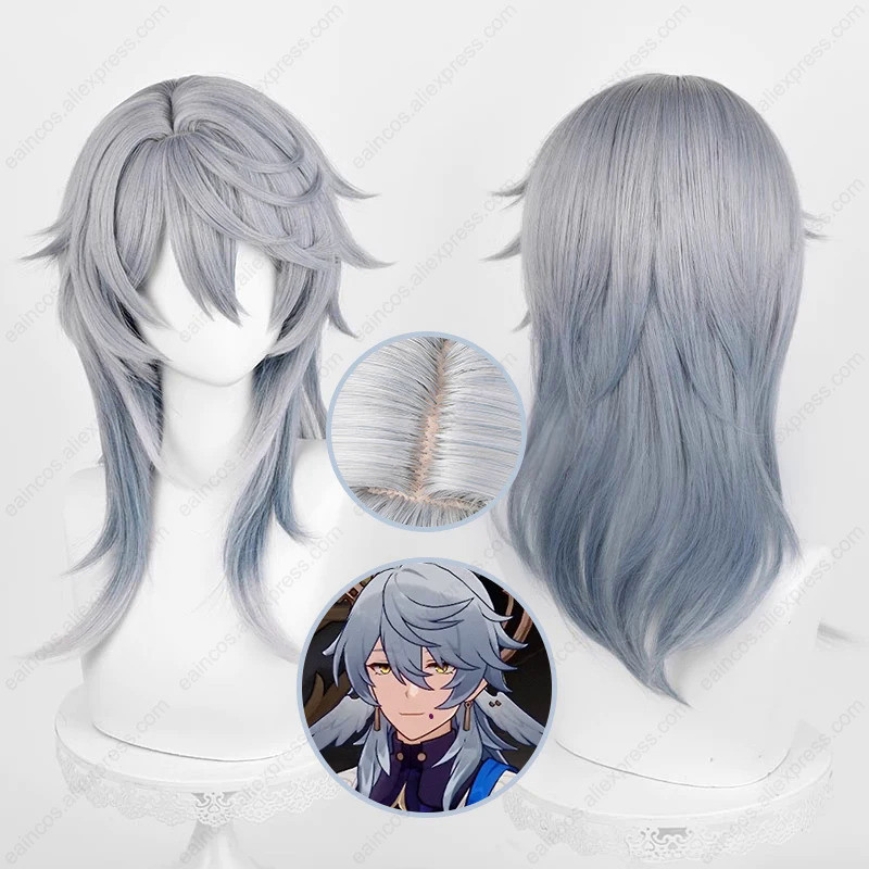 HSR Sunday Cosplay Wig 52cm Long Mixed Color Gradient Hair Heat Resistant Synthetic Wigs Anime Wigs