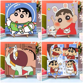 (พร้อมส่ง) Shin-chan ระบายสีตามตัวเลข ขนาด 20x20cm แบบขึงเฟรมไม้ ฝึกสมาธิ ของขวัญ DIY สำหรับตกแต่งบ้าน ของเล่นสำหรับเด็ก