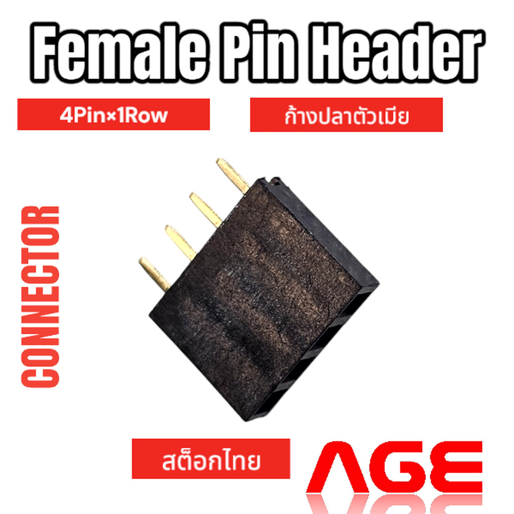 Female Pin Header Connector 4 Pin (4PinX1Row), Pitch 2.54mm Female ก้างปลาตัวเมีย