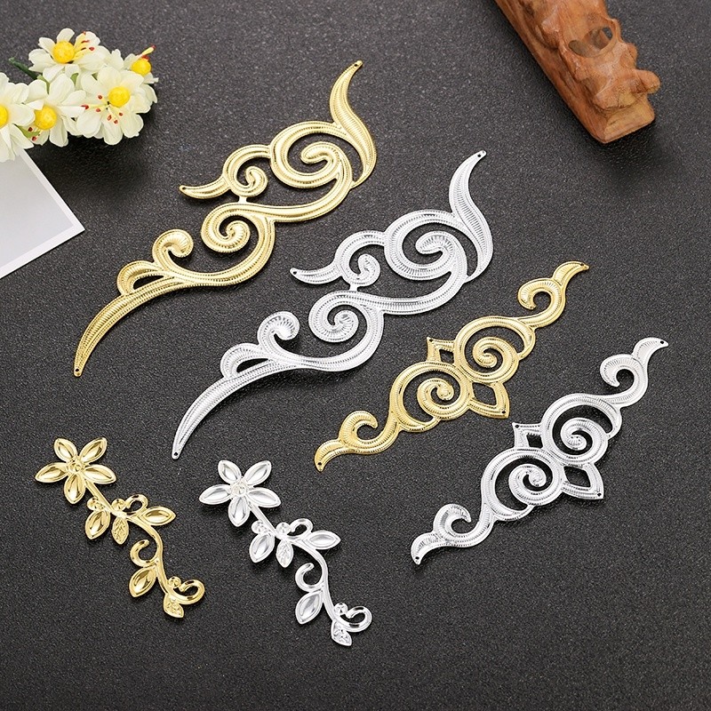 วัสดุปิ่นปักผม DIY ชิ้นดอกไม้ขนาดใหญ่ลายดอกไม้หวายลายคลื่นรูปปีกรูปโทเท็มแผ่นเหล็กนูน wzmw jvg4