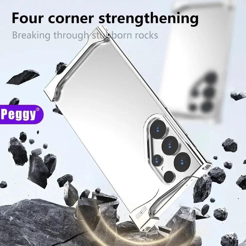 SAMSUNG อลูมิเนียมเปลือยกันชนกันกระแทกสําหรับsamsung S23 S24 S25 Ultra Plusหรูหราไม่สม่ําเสมอโลหะโทรศัพท์กรณีเลนส์ฟิล์มฝาครอบ