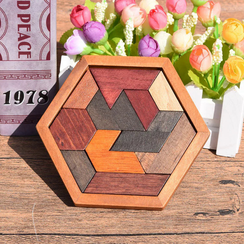 Wooden Puzzles IQ Game Educational Toys For Children Kids Adults Tangram Board IQ Brain Teaser Monte