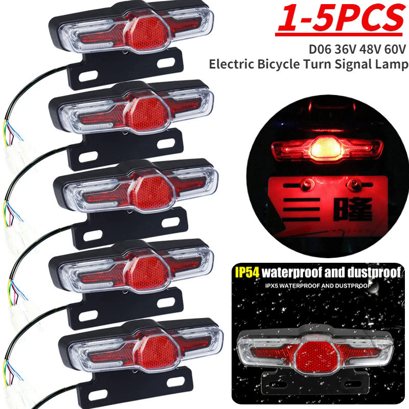 1-5pcs D06 36V 48V 60V Electric Bike Rear Lamp Waterproof LED Safe Night Riding Warning E-bike Taill