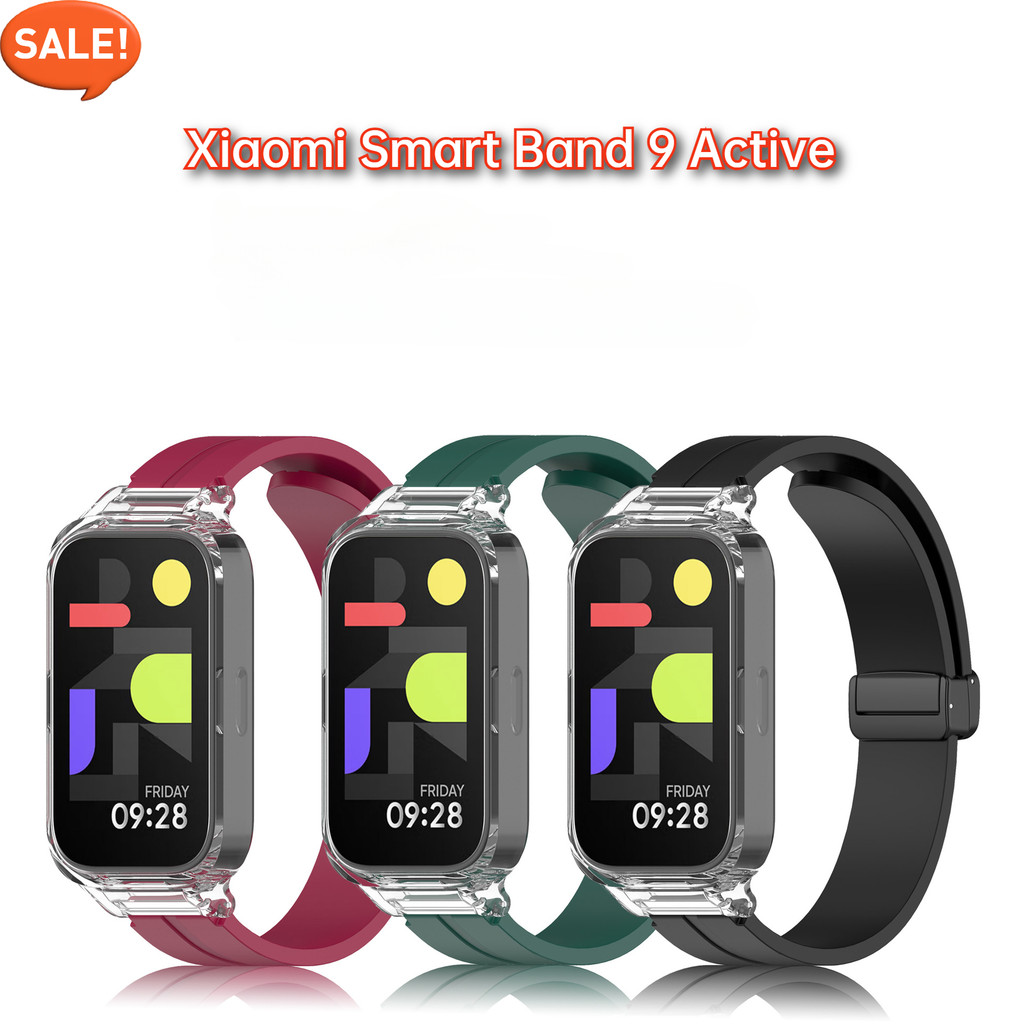 สายรัดแม่เหล็กซิลิโคนพร้อมเคสป้องกันสําหรับ Xiaomi Smart Band 9 Active Miband 9 Active Bracelet สายร
