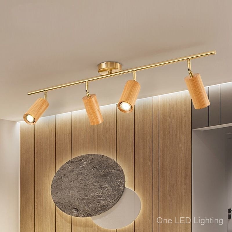 Nordic LED Track Lights Creative Ceiling Lights Spotlights Minimalist Wooden Strip Ceiling Lamp Corr