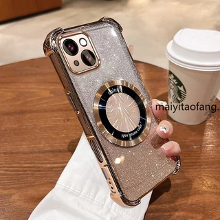 New สีcase สําหรับ iPhone 13 iPhone 13 Pro iPhone 13 Pro Max Sparkling สีชมพูสี่มุม Anti Drop เคสโทรศัพท์ความงามแม่เหล็กกันกระแทกซิลิโคน TPU Soft case