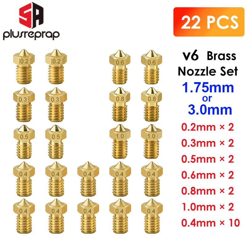 22PCS/lot V6 Brass Nozzle for E3DV6 Anycubic i3 Mega S X Chiron Kobra Flybear HotEnd 0.4MM  J-Head E