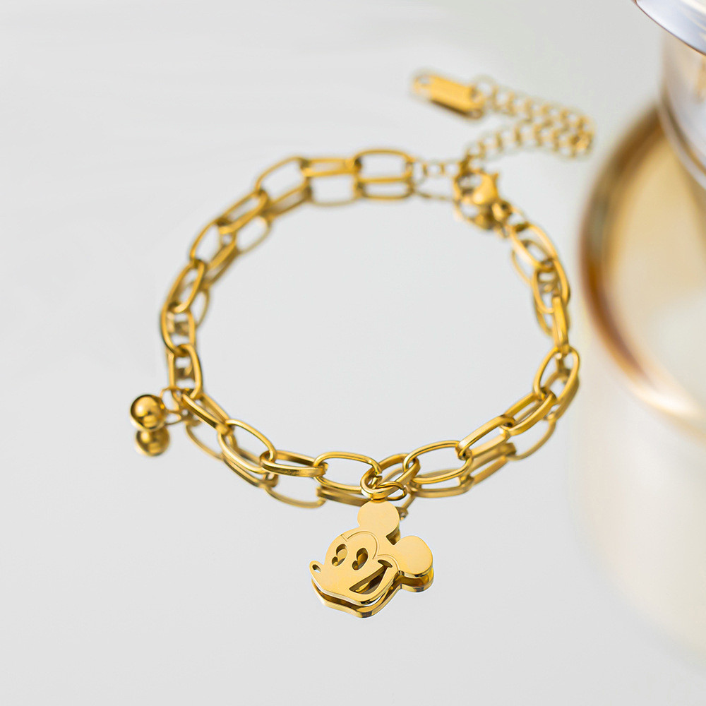 การ์ตูนเมาส์สไตล์ใหม่ขนาดเล็กลูกปัดทองเหล็กไทเทเนียมไม่เชื่อมหญิงแฟชั่นสร้อยข้อมือทุกการแข่งขัน