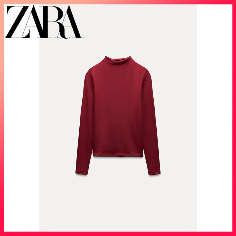 ZARA ซาร่า ฤดูใบไม้ร่วงและฤดูหนาวใหม่เสื้อผ้าสตรีทุกการแข่งขันที่เรียบง่ายบางคอสูงเสื้อยืด