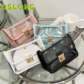 DSLONG กระเป ๋ าสะพายไหล ่ โปร ่ งใส , เข ็ มขัดโซ ่ PU กระเ…