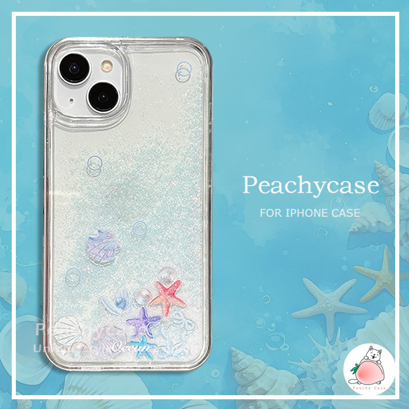 Dream Ocean ปลาดาวเปลือกหอย Slider Quicksand เคสโทรศัพท์สําหรับ iPhone 16 15 14 13 Pro Max 16promax โปร่งใส Hard PC กันกระแทกมือถือฝาหลัง