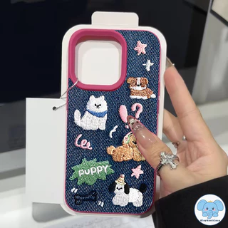 สำหรับ IPhone 13 11 17 air 16 15 12 14 Pro Max XR 14 7 15 8 Plus XS X เคสนิ่มลายหนังลูกสุนัขการ์ตูนสีฟ้าสร้างสรรค์