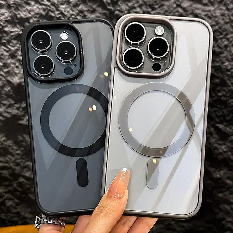 เคสชาร์จไร้สายแม่เหล็กอะคริลิคด้านใสคุณภาพสูง รองรับ iPhone 11 16 15 14 13 12 Pro Max XR X XS Max 7 8 Plus ซิลิโคนอ่อนกันกระแทก เคสแข็งใส ปกหลังสวยงาม