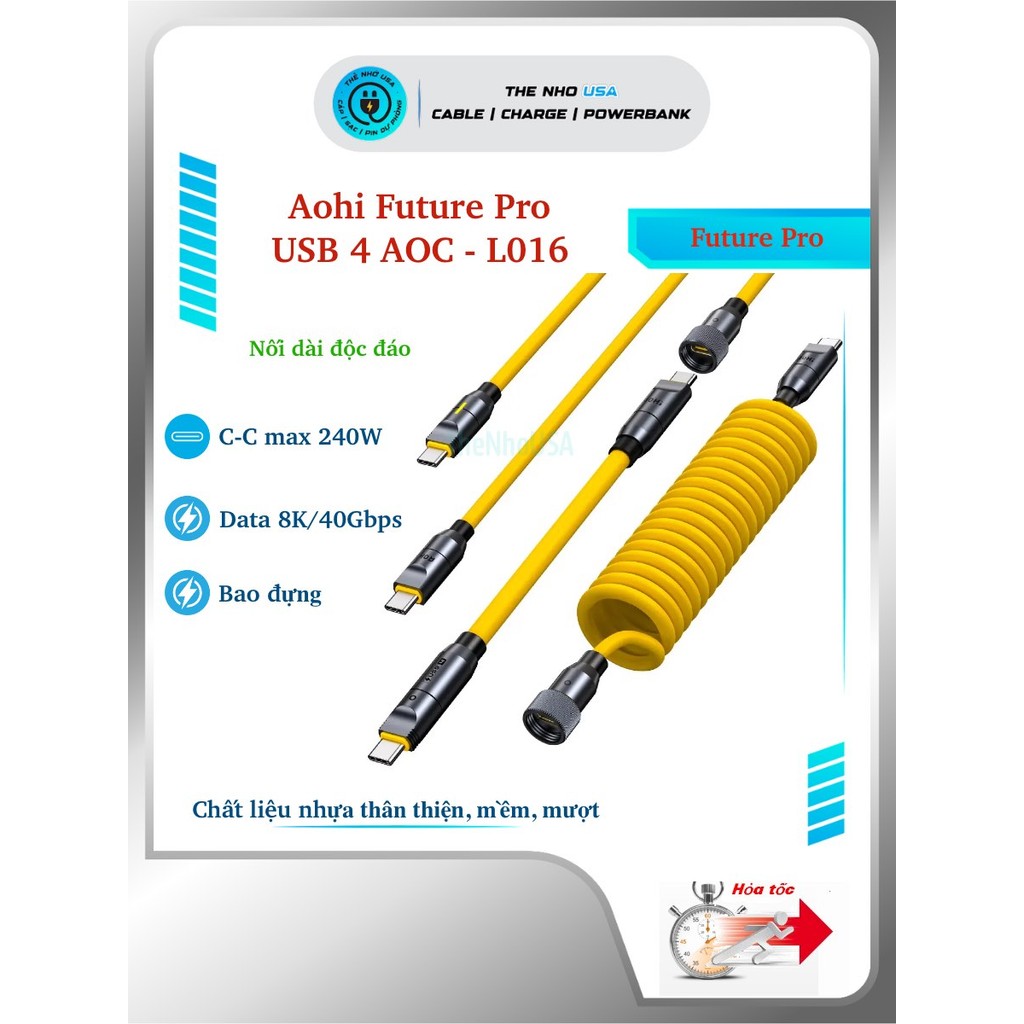Aohi Future Pro USB 4 สายชาร์จเร็ว AOC-L016 USB CC 240W 40Gbps โมดูลประเภท 0.1m 0.9m 1.8m 2.6m
