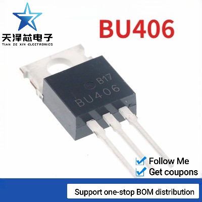 10 ชิ้นทรานซิสเตอร์เดิม BU406 TO-220 7A 200 โวลต์ความถี่ต่ํา High Power NPN