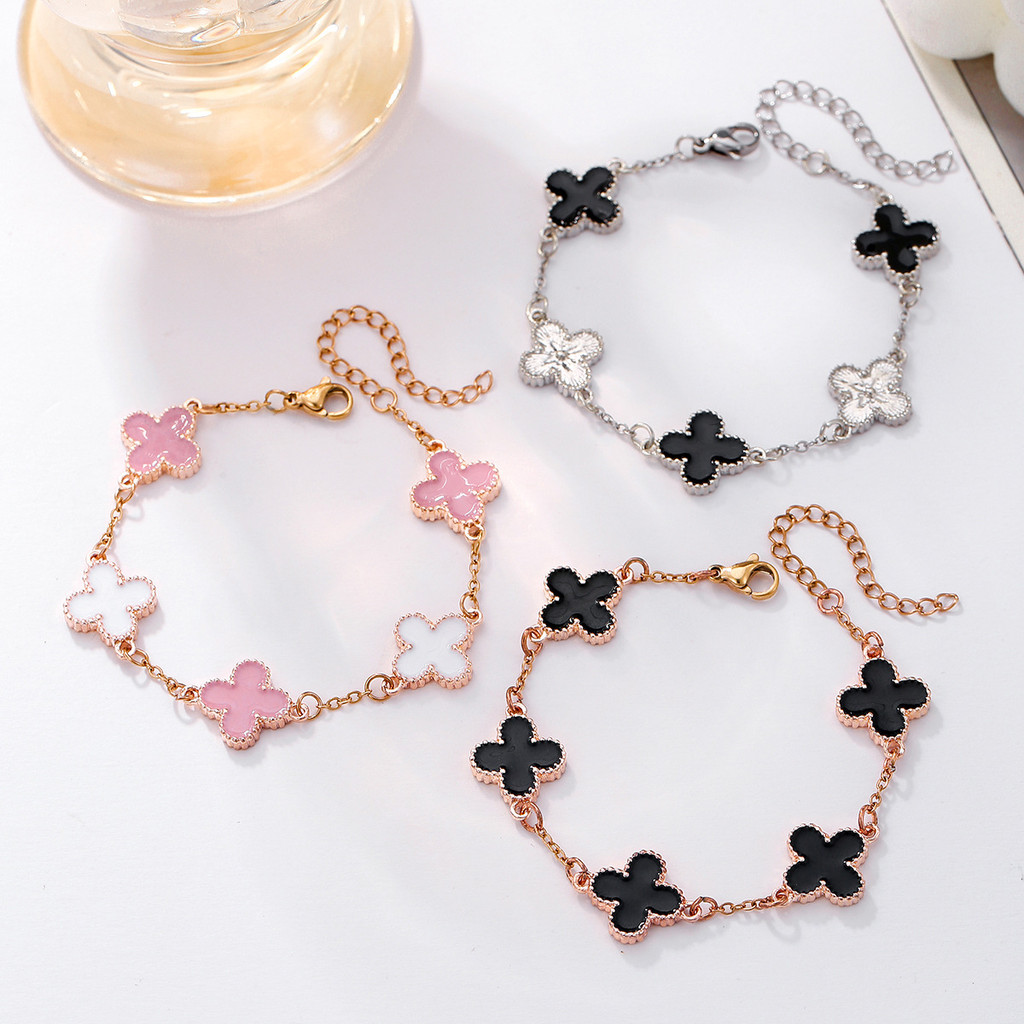 เกาหลี Four Clover Leaf สร้อยข้อมือดอกไม้กําไลข้อมือปรับได้ผู้หญิงเครื่องประดับของขวัญวันวาเลนไทน์