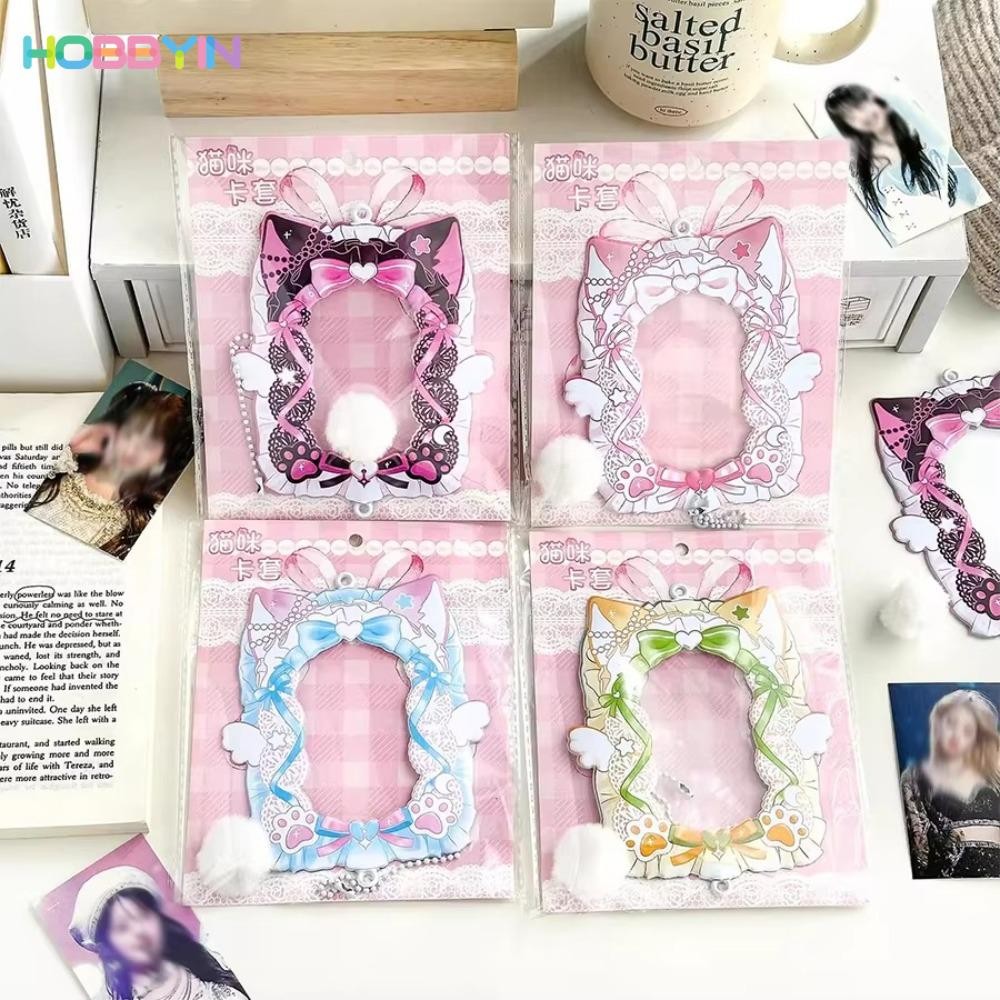 Hobbyin Bow Photo Card Sleeves, พร้อมพวงกุญแจ 3 นิ้ว Photocard Holder, Kawaii Kpop Y2K Card Protector สําหรับสาว