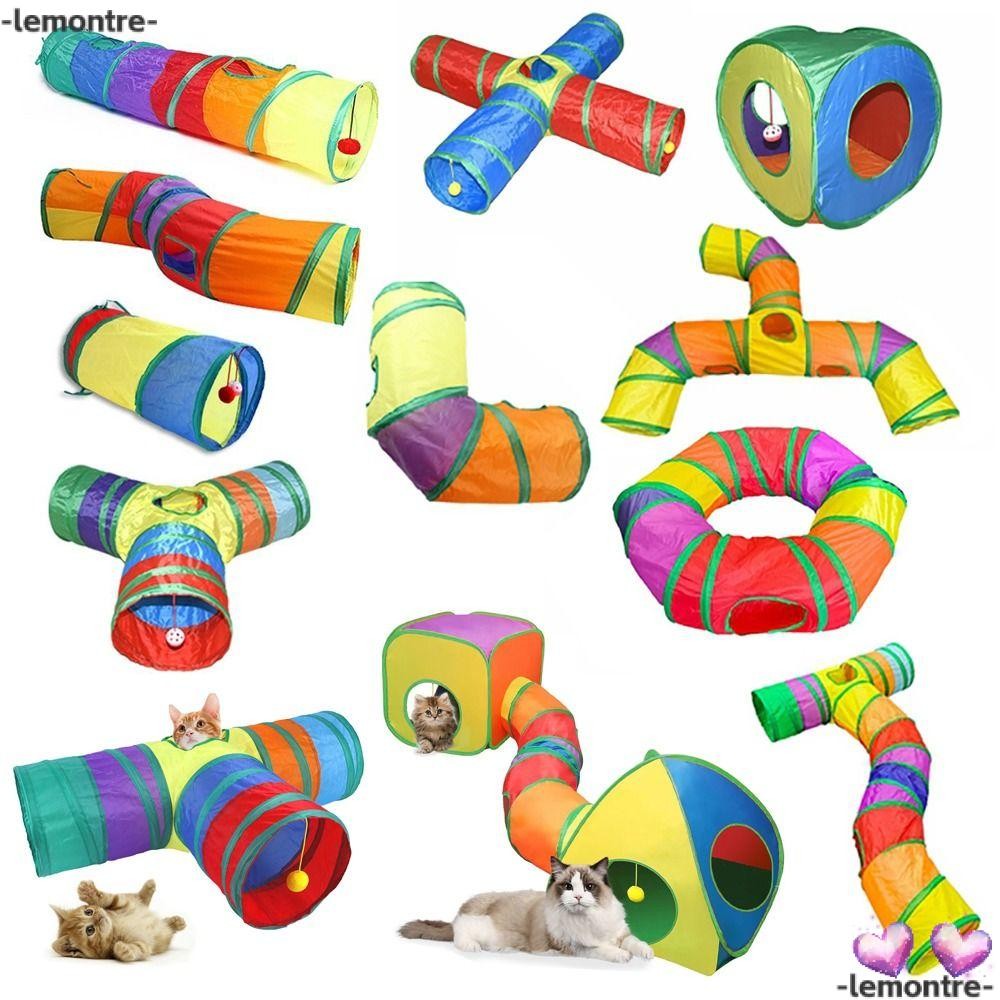 Lemontre Cat Tunnel Tube, โพลีเอสเตอร์ + ลวดเหล็กพับได้ Cat Nest, การฝึกอบรมแบบพกพา Interactive สีสัน Breathable Cat Maze อุโมงค์ลูกสุนัข