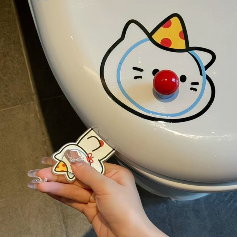 {หัวยกฝารองนั่งห้องน้ําลูกแมวจมูกสีแดง} น่ารักสร้างสรรค์ฝาพลิกแบบแฮนด์ฟรีกันน้ําป้องกันการระเบิดห้องน้ําอะคริลิตะขอเหนียวอนามัยไม่สกปรกมื
