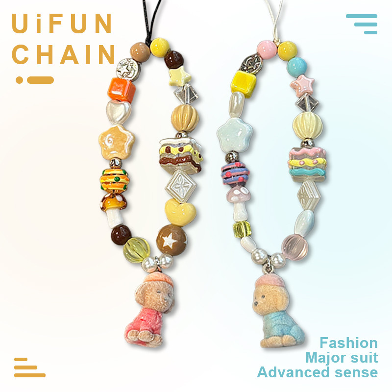 น่ารักเห็ดดาวตุ๊กตาสีชมพูสุนัขจี้ที่มีสีสันโทรศัพท์มือถือเชือกเส้นเล็กสายรัดข้อมือป้องกันการสูญหายกรณีโทรศัพท์มือถือเชือกเส้นเล็กพวงกุญแจกล้องเสน่ห์โซ่ตกแ