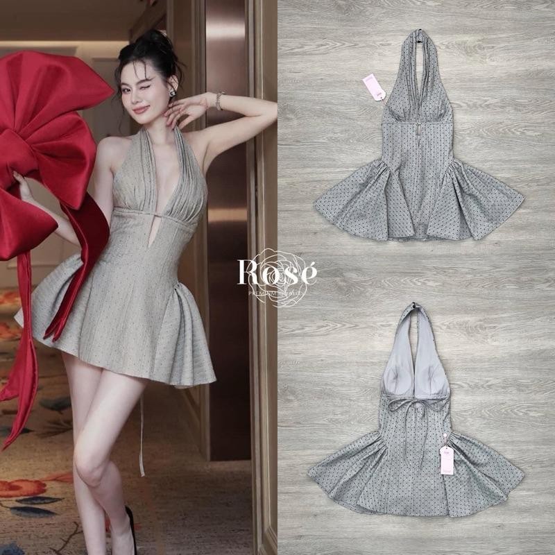 K.shop (พร้อมส่ง) เดรสคล้องคอสีเทา เดรสโชว์หลัง งานป้าย Rose64