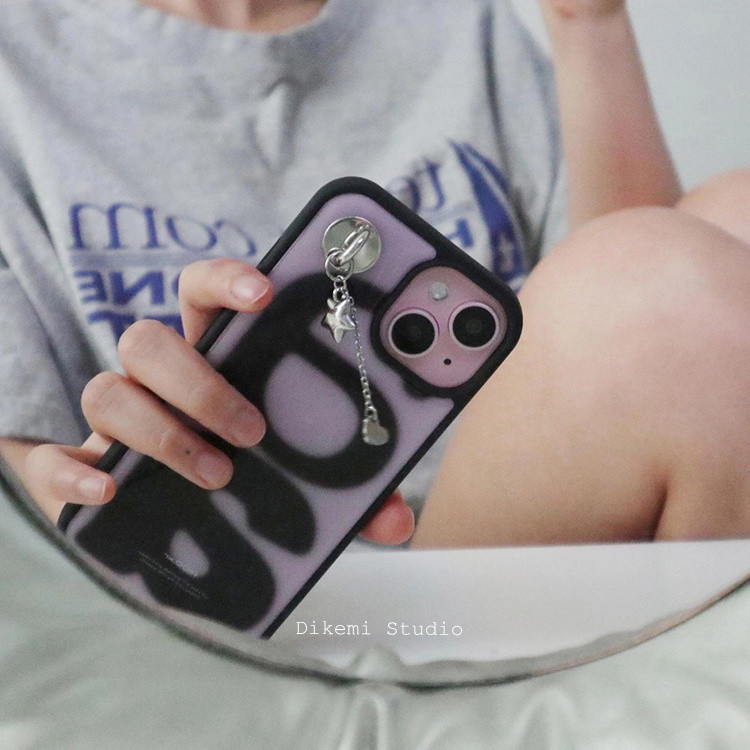 เกาหลี ins บล็อกเกอร์เดียวกันตัวอย่างตัวอักษร a Love star จี้ขอบสีดําเคสนิ่มสําหรับ iphone16promax/15pro/16/12/14pro เคสโทรศัพท์