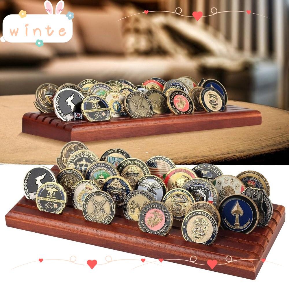 แสดงเหรียญ ท้าทาย แท่นแสดงเหรียญไม้ 6 แถว ชั้นเก็บเหรียญ 13 x 5 ในที่วางเหรียญสะสมรูปสี่เหลี่ยมผืนผ้า