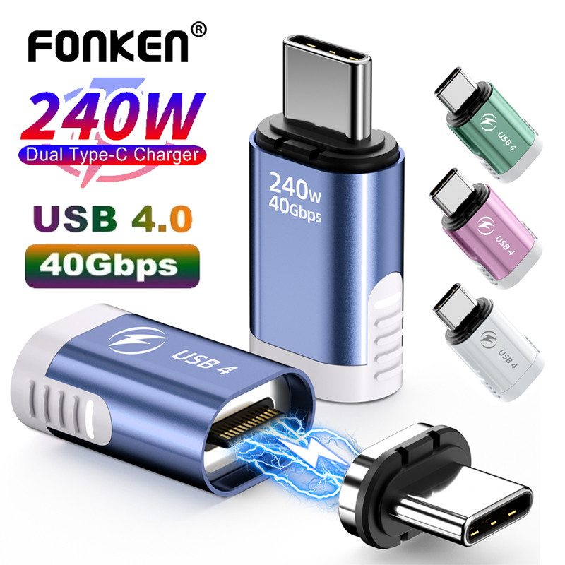 Fonken 240W อะแดปเตอร์ USB C แม่เหล็ก 24Pin USB4 40Gbps 8K @ 60Hz Thunderbolt 3/4 Fast Charge Converter สําหรับแล็ปท็อปโทรศัพท์