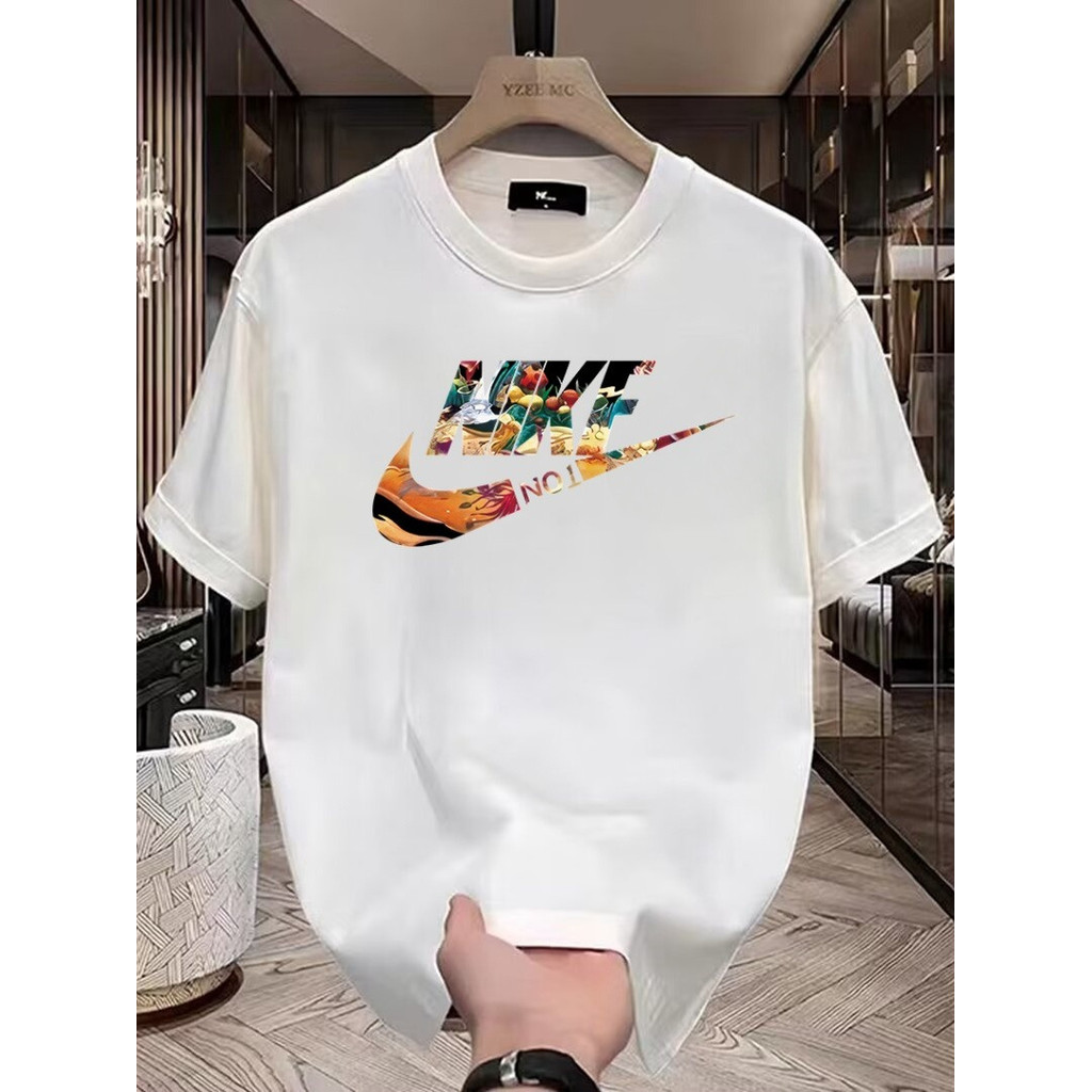 เสื้อยืดแขนสั้นผ้าฝ้ายแท้คอกลมพิมพ์ลายผลไม้ลายดอกไม้ระบายอากาศระบายความชื้นผ้าสบายไม่หด