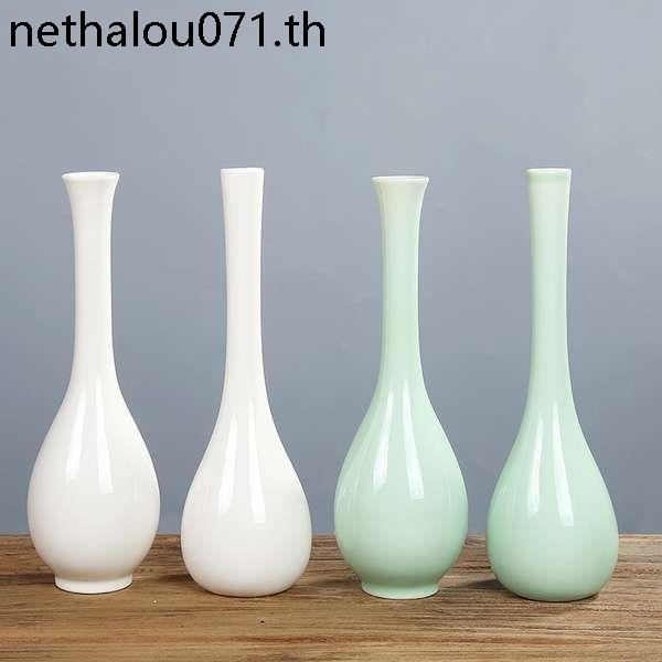 สีขาวพอร์ซเลนหยกบริสุทธิ์แจกันดอกไม้แทรกแจกันคอยาวบางปากสก์ท็อปศิลาดลแจกันขนาดเล็กเจ้าแม่กวนอิมแจกันค