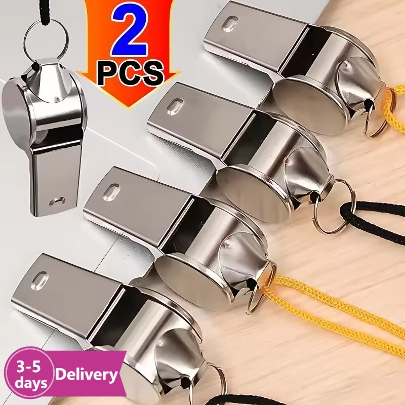 [3-5 วันมาถึง]นกหวีดสแตนเลสสําหรับงานหนัก 2 ชิ้น - เครื่องมือการอยู่รอดฉุกเฉินแบบดังสําหรับกีฬา/กลางแจ้ง/ไซต์งานการออกแบบป้องกันการกัดกร่อนพร้อม 360° ฉายเสียงชัด