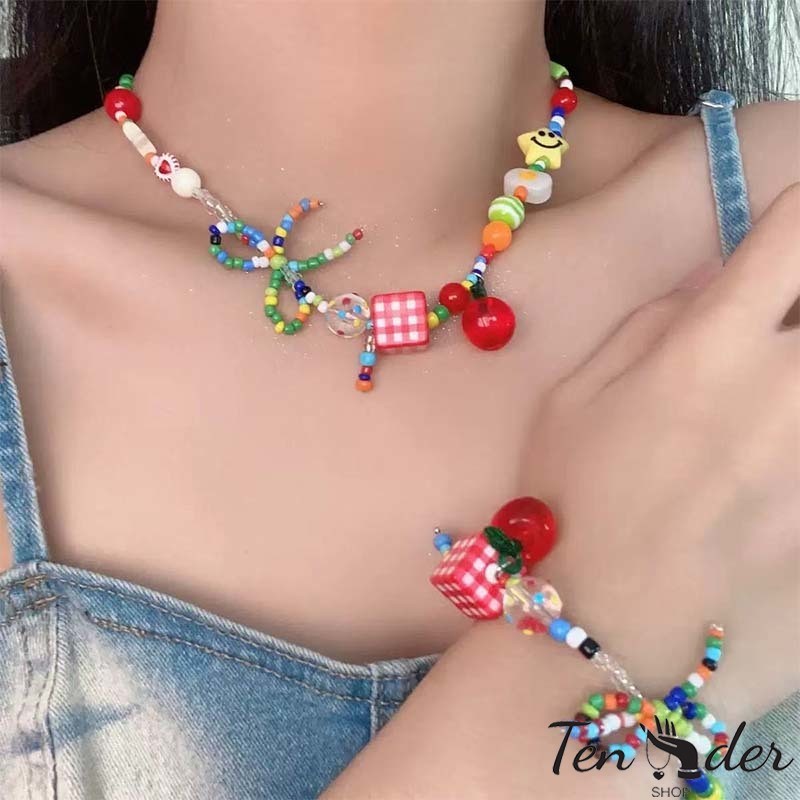 COD-ส่งเร็วจากไทย🎀Summer Colours โบว์ เชือกลูกปัด เค้นคอสาว สร้อยคอ การออกแบบDopamine เดินทางวันหยุด เครื่องประดับแฟชั่น