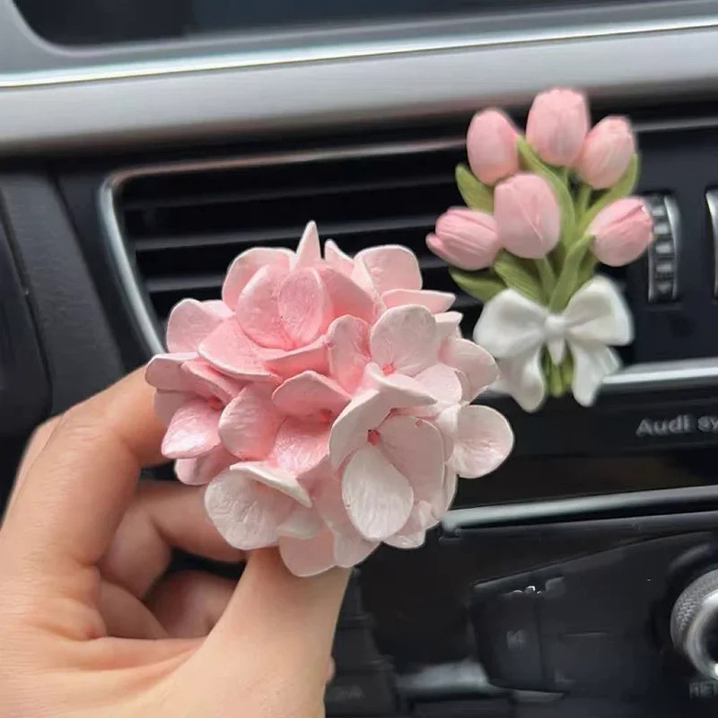 Stylish Hydrangea Tulip Car Air Freshener Car Perfume Clip Peach Blossom Aroma Diffuser Car Air Outl