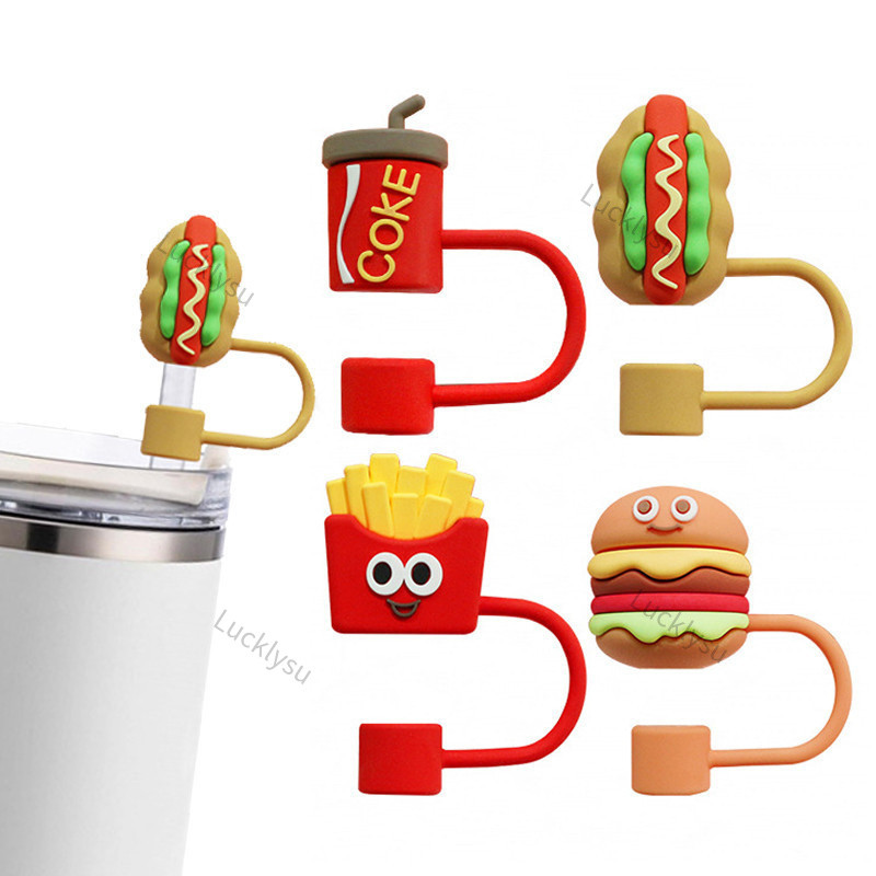 ตลกอาหารฟาง Toppers สําหรับ Stanley Tumblers 40oz ฟาง 10 มม.ซิลิโคนฟางเคล็ดลับฝาครอบแฮมเบอร์เกอร์ Cola