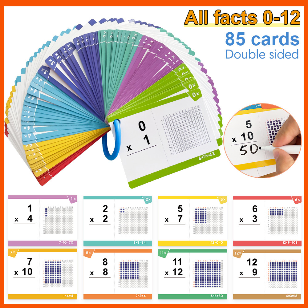 All Facts 0-12 Multiplication Cards (with Answers) 85PCS Math Training Learning Aids Student Games C