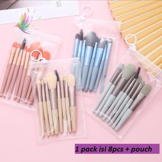 [4D] 1Set Kuas Make Up 8Pcs + Pouch Kuas Set Make Up 8pcs Set Mini Travel Blush